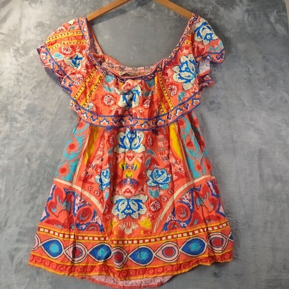 Flying Tomato Women’s Off Shoulder Dress S Multicolor Boho Ruffle Festival Rayon - Picture 3 of 9
